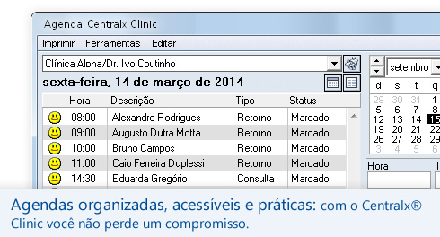 Agendas organizadas, acess&iacute;veis e pr&aacute;ticas: com o Centralx Clinic voc&ecirc; n&atilde;o perde um compromisso